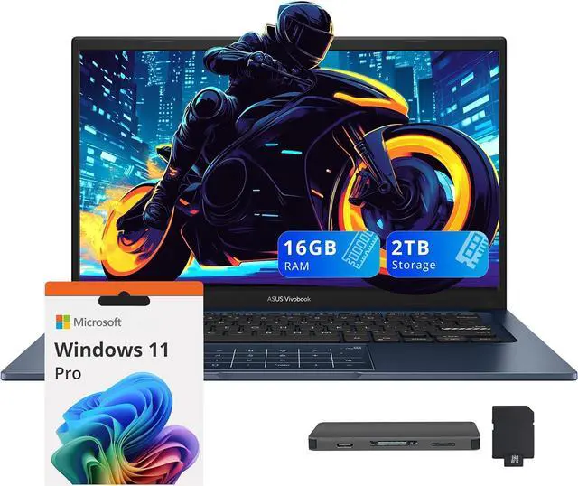 Main image of ASUS Vivobook 14 14" FHD Laptop, Intel Core i3 1315U, 16GB RAM, 2TB Storage(1TB SSD+1TB Docking Station Set), Intel UHD Graphics, 720p Camera, Windows 11 Pro, Quiet Blue