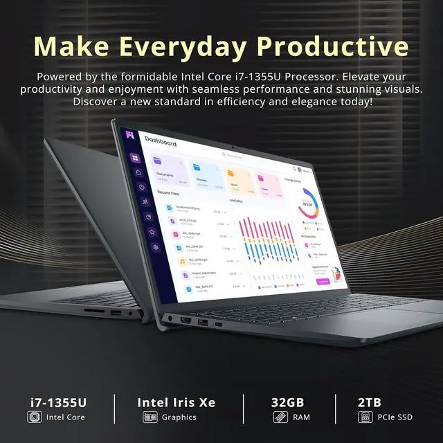 Alt view image 3 of 7 - Dell Inspiron 15.6" FHD Touchscreen Laptop, Intel Core i7-1355U, 32GB RAM, 2TB Storage (1TB SSD+1TB Docking Station Set), Iris Xe Graphics, Numeric Keypad, 720p Webcam, Wi-Fi 6, Windows 11, Black