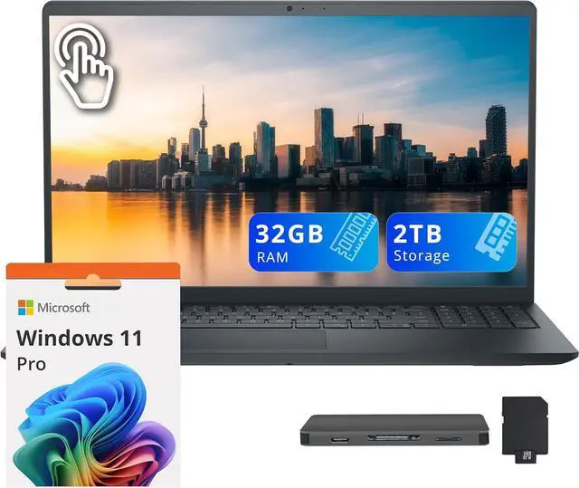 Main image of Dell Inspiron 15.6" FHD Touchscreen Laptop, Intel Core i7-1355U, 32GB RAM, 2TB Storage (1TB SSD+1TB Docking Station Set), Iris Xe Graphics, Numeric Keypad, 720p Webcam, Wi-Fi 6, Windows 11 Pro, Black