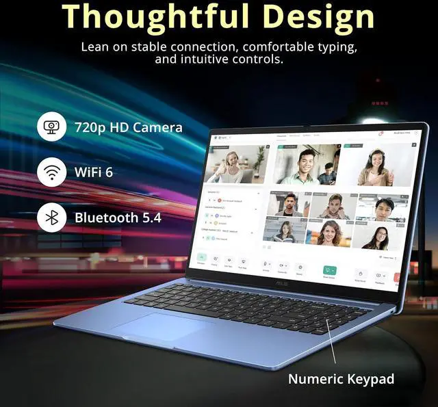 Alt view image 5 of 7 - ASUS Chromebook CX15 15.6" FHD IPS Laptop, Intel Celeron N4500, 4GB RAM, 640GB Storage (128GB eMMC+512GB Docking Station Set), Intel UHD Graphics, Number Pad, Webcam, WiFi 6, Chrome OS, Fabric Blue