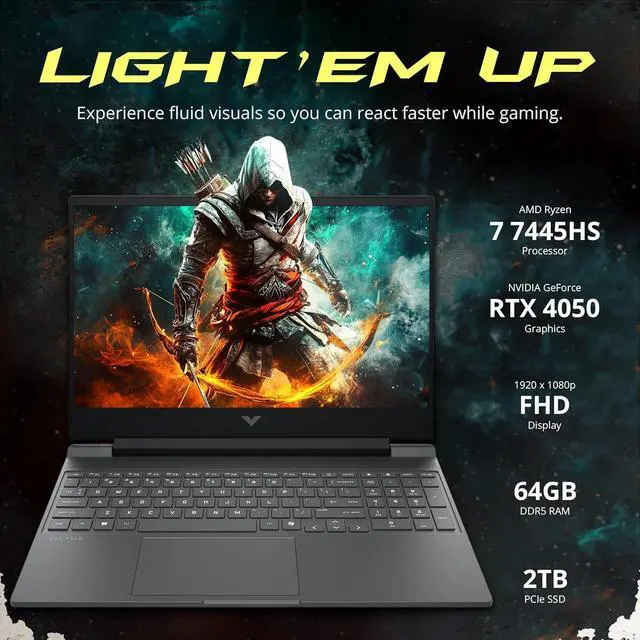 Alt view image 3 of 7 - HP Victus 15.6" FHD 144Hz Gaming Laptop, AMD Ryzen 7 7445HS, NVIDIA GeForce RTX 4050, 64GB DDR5, 2TB PCIe SSD, Backlit Keyboard, Copilot, Wi-Fi 6, Windows 11 Pro, Mica Silver, 1TB Docking Station Set
