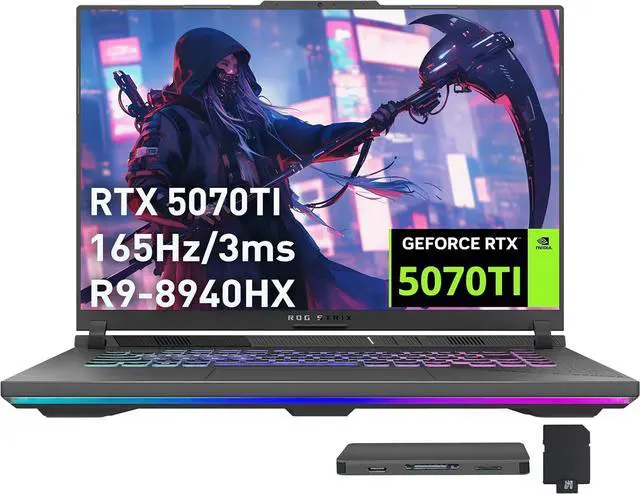 Main image of ASUS ROG Strix G16 Gaming Laptop, GeForce RTX 5070 Ti 12GB GDDR7, AMD Ryzen 9 8940HX, 16GB DDR5, 1TB SSD, Backlit Keyboard, 16" WUXGA 165Hz Display, Win 11 Pro, Gray, 1TB Docking Station Set