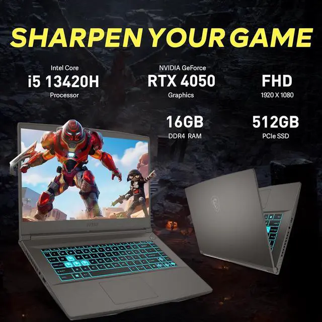 Alt view image 3 of 7 - MSI Thin 15 15.6" FHD 144Hz Gaming Laptop, Intel i5-13420H, NVIDIA GeForce RTX 4050, 64GB DDR4 RAM, 2TB PCIe SSD, Backlit Keyboard, Wi-Fi 6E, Webcam, Win 11 Pro, Gray, 256GB Docking Station Set