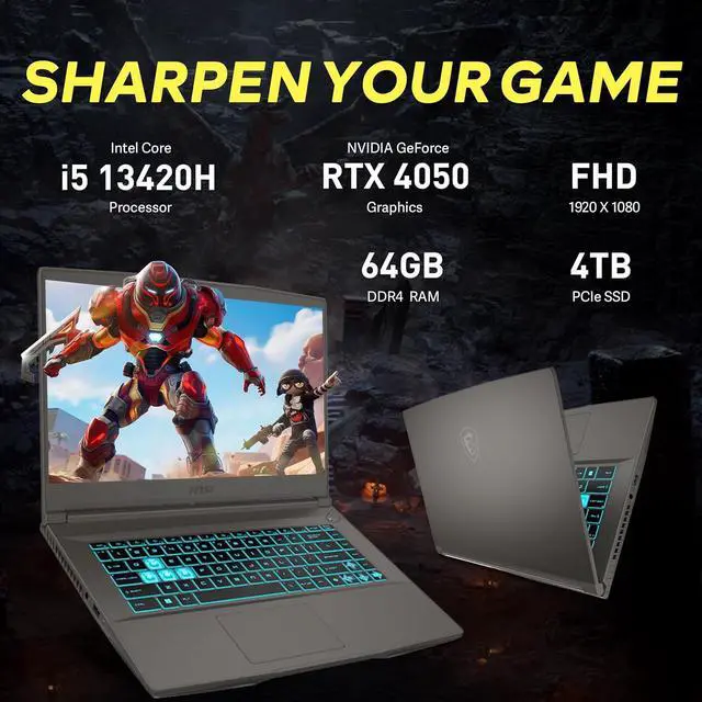 Alt view image 3 of 7 - MSI Thin 15 15.6" FHD 144Hz Gaming Laptop, Intel i5-13420H, NVIDIA GeForce RTX 4050, 64GB DDR4 RAM, 4TB PCIe SSD, Backlit Keyboard, Wi-Fi 6E, HD Camera, Win 11, Gray, 256GB Docking Station Set