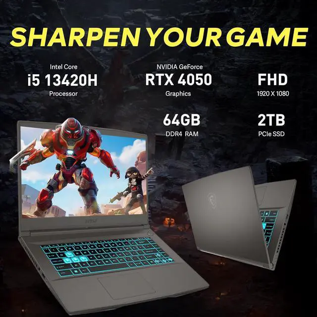 Alt view image 3 of 7 - MSI Thin 15 15.6" FHD 144Hz Gaming Laptop, Intel i5-13420H, NVIDIA GeForce RTX 4050, 64GB DDR4 RAM, 2TB PCIe SSD, Backlit Keyboard, Wi-Fi 6E, HD Camera, Win 11, Gray, 1TB Docking Station Set