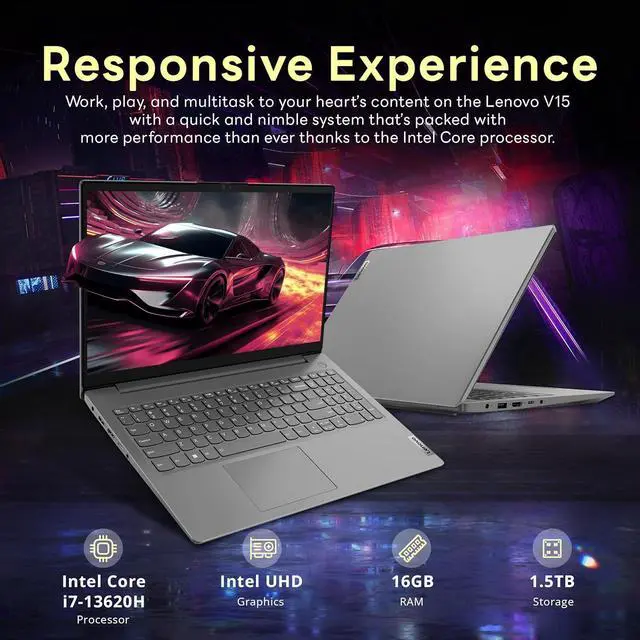 Alt view image 3 of 7 - Lenovo V15 G4 IRU 15.6" FHD Business Laptop, Intel Core i7-13620H, 40GB RAM, 2.5TB Storage(2TB SSD+512GB Docking Station Set), Intel UHD Graphics, Wi-Fi 6, Windows 11 Pro, Gray