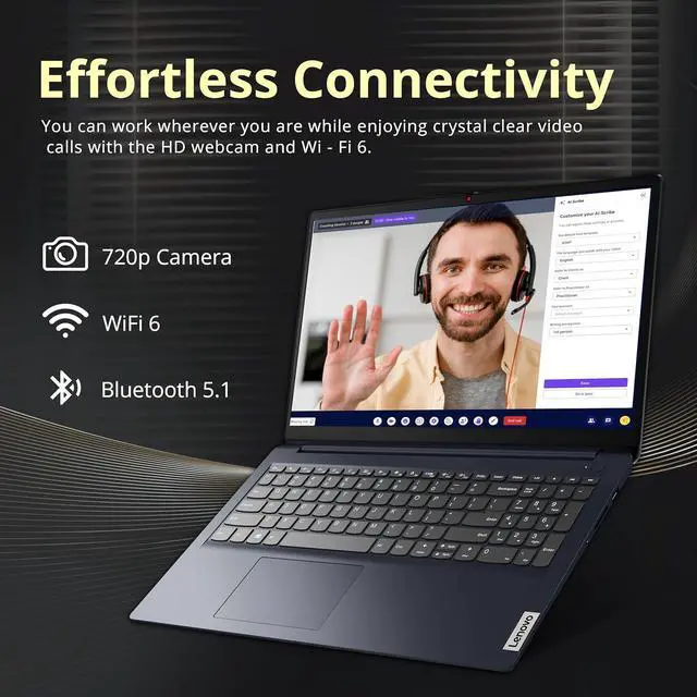 Alt view image 5 of 5 - Lenovo IdeaPad 1i 15.6" FHD Touchscreen Laptop, Intel i5-1334U, 16GB RAM, 1.16TB Storage (1TB SSD+160GB Docking Station Set), Intel Iris Xe Graphics, Num Pad, Copilot, WiFi 6, Win 11 Pro, Abyss Blue