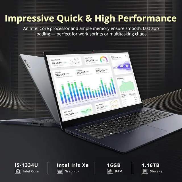 Alt view image 3 of 5 - Lenovo IdeaPad 1i 15.6" FHD Touchscreen Laptop, Intel i5-1334U, 16GB RAM, 1.16TB Storage (1TB SSD+160GB Docking Station Set), Intel Iris Xe Graphics, Num Pad, Copilot, WiFi 6, Win 11 Pro, Abyss Blue
