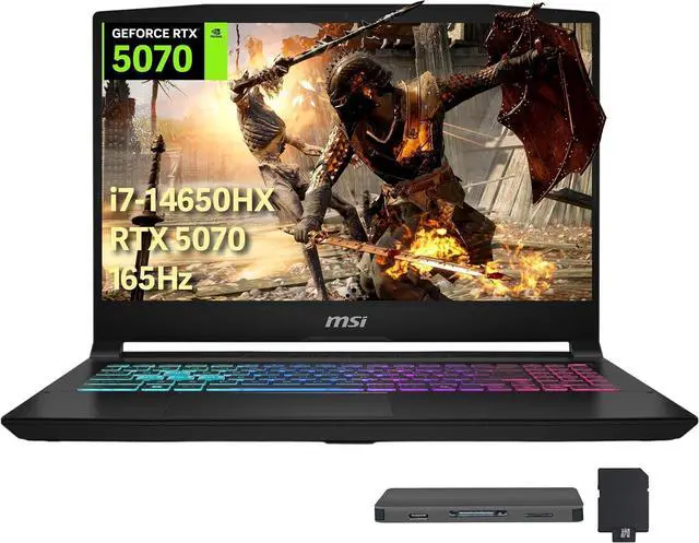Main image of msi Katana 15.6" QHD 165Hz Gaming Laptop, Intel i7-14650HX, GeForce RTX 5070 8GB GDDR7, 16GB DDR5, 1TB SSD, 4-Zone RGB Backlit Keyboard, Cooler Boost 5, Win 11, Black, 512GB Docking Station Set