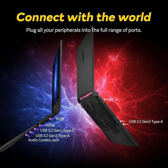 Alt view image 7 of 7 - msi Katana 15.6" QHD 165Hz Gaming Laptop, Intel i7-14650HX, GeForce RTX 5070 8GB GDDR7, 16GB DDR5, 1TB SSD, 4-Zone RGB Backlit Keyboard, Cooler Boost 5, Win 11, Black, 512GB Docking Station Set