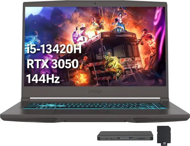 Main image of msi Thin 15.6" 144Hz FHD IPS Display Gaming Laptop, Intel Core i5-13420H, 16GB RAM, 512GB SSD, NVIDIA GeForce RTX 3050, Backlit Keyboard, Wi-Fi 6, Win 11 Pro, Gray, 512GB Docking Station Set