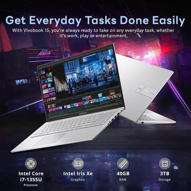 Alt view image 3 of 7 - ASUS Vivobook 15.6" FHD Touchscreen Laptop, Intel i7-1355U, 40GB RAM, 3TB Storage (2TB SSD+1TB Docking Station Set), Intel Iris Xe Graphics, Backlit Keyboard, Win 11, Silver