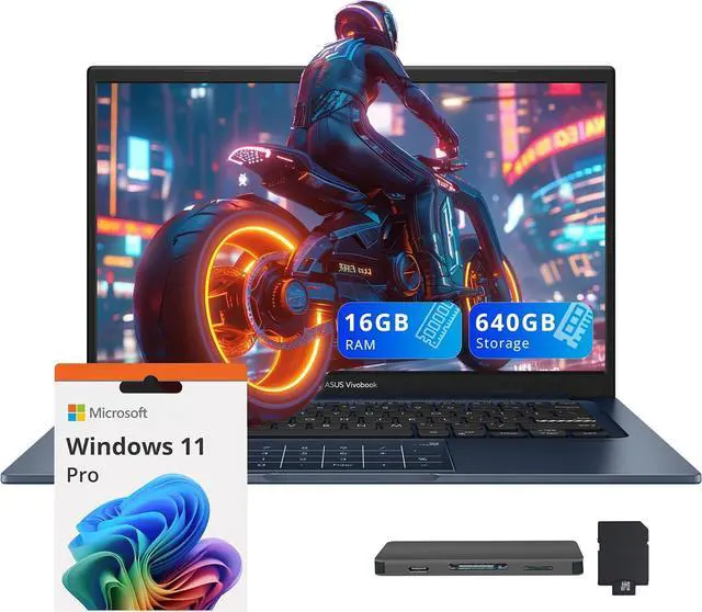 Main image of ASUS Vivobook 14" FHD Business Laptop, Intel i5-1334U, 16GB RAM, 640GB Storage (512GB SSD+128GB Docking Station Set), Intel UHD Graphics, Num Pad, Copilot, Wi-Fi 5, Win 11 Pro, Quiet Blue