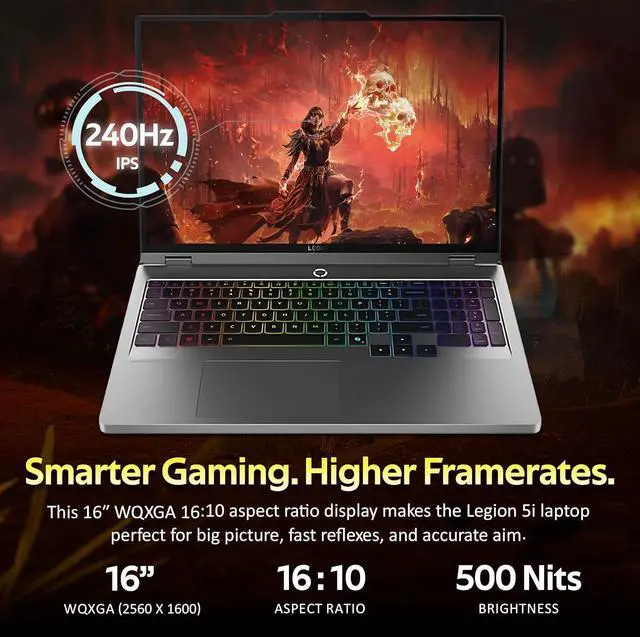 Alt view image 4 of 7 - Lenovo Legion 5 16" WQXGA 240Hz Gaming Laptop, Intel Ultra 9 275HX 64GB RAM, 2TB SSD, NVIDIA GeForce RTX 5060, Backlit Keyboard, Win 11, Gray, 512GB Docking Station Set