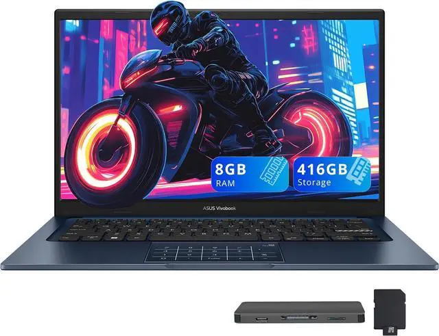 Main image of ASUS Vivobook 14" FHD Business Laptop, Intel i3-1315U, 8GB RAM, 416GB Storage (256GB SSD+160GB Docking Station Set), Intel UHD Graphics, Num Pad, Win 11, Quiet Blue