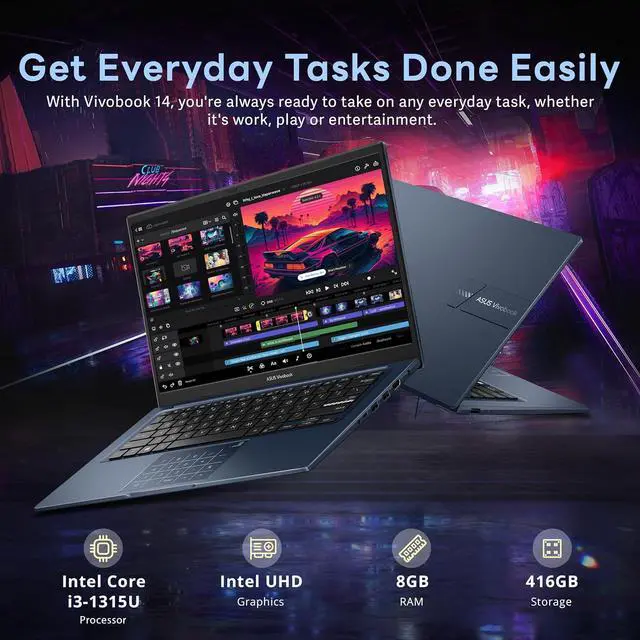 Alt view image 3 of 7 - ASUS Vivobook 14" FHD Business Laptop, Intel i3-1315U, 8GB RAM, 416GB Storage (256GB SSD+160GB Docking Station Set), Intel UHD Graphics, Num Pad, Win 11 Pro, Quiet Blue