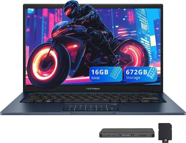 Main image of ASUS Vivobook 14" FHD Business Laptop, Intel i3-1315U, 16GB RAM, 672GB Storage (512GB SSD+160GB Docking Station Set), Intel UHD Graphics, Num Pad, Win 11, Quiet Blue