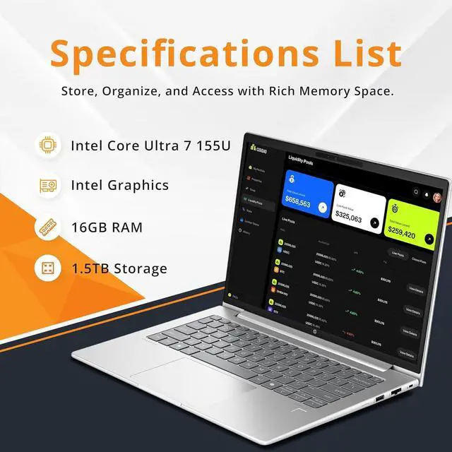 Alt view image 3 of 7 - HP ProBook 440 G11 14" IPS WUXGA Business Laptop, Intel Ultra 7 155U, 16GB RAM, 1.5TB Storage (512GB SSD+1TB Docking Station Set), Backlit Keyboard, Fingerprint Reader, Win 11 Pro, Silver