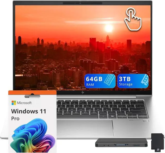 Main image of HP EliteBook 845 G11 14" WUXGA IPS Touchscreen Laptop, AMD Ryzen 7 8840U, 64GB RAM, 3TB Storage (2TB SSD+1TB Docking Station Set), Backlit Keyboard, Fingerprint, Win 11 Pro, Silver