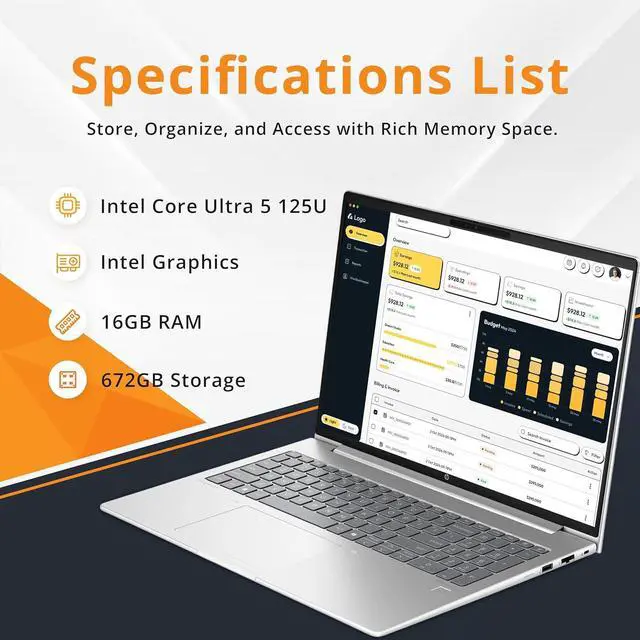 Alt view image 3 of 7 - HP ProBook 460 G11 16" WUXGA Business Laptop, Intel Ultra 5 125U, 16GB RAM, 672GB Storage (512GB SSD+160GB Docking Station Set), Backlit Keyboard, Fingerprint Reader, Win 11 Pro, Silver