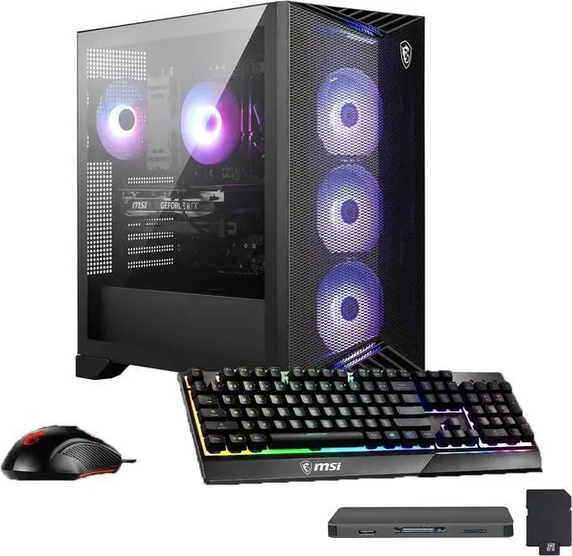 Main image of MSI Aegis R2 Gaming Desktop, Intel i7-14700F 64GB DDR5 RAM, 4TB SSD, NVIDIA GeForce RTX 5060Ti 16GB GPU, RGB Cooling, Keyboard & Mouse, Win 11 Pro, 1TB Docking Station Set, Black