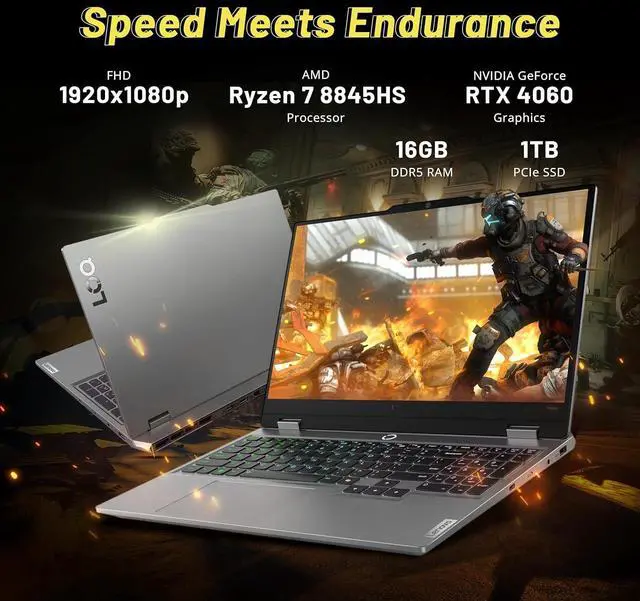 Alt view image 3 of 7 - Lenovo LOQ 15.6'' 144Hz FHD Gaming Laptop, AMD Ryzen 7 8845HS 16GB RAM, 1TB SSD, NVIDIA GeForce RTX 4060, Backlit Keyboard,  Windows 11 Pro, Luna Grey, 1TB Docking Station Set