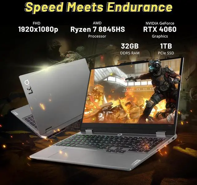 Alt view image 3 of 7 - Lenovo LOQ 15.6'' 144Hz FHD Gaming Laptop, AMD Ryzen 7 8845HS 32GB RAM, 1TB SSD, NVIDIA GeForce RTX 4060, Backlit Keyboard,  Windows 11, Luna Grey, 1TB Docking Station Set