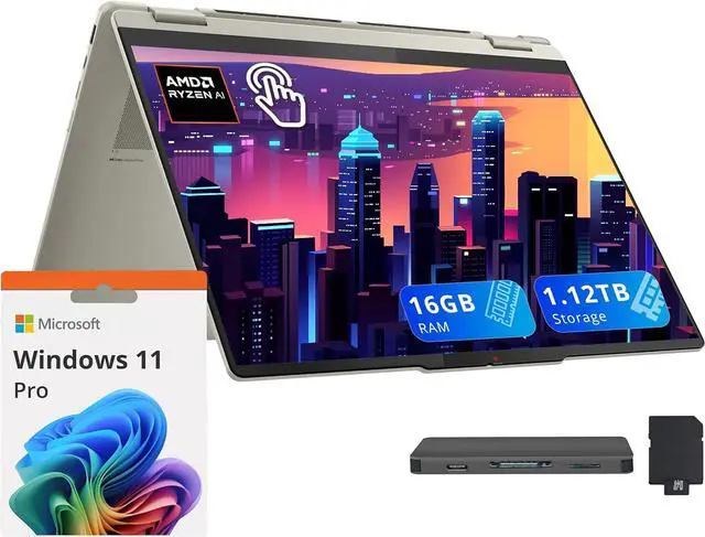 Main image of Lenovo Yoga 7 16" WUXGA 2-in-1 x360 Touchscreen Laptop, AMD Ryzen AI 5 340 16GB RAM, 1.12TB Storage(1TB SSD+128GB Docking), AMD Radeon 840M, Backlit Keyboard, Fingerprint, Win 11 Pro, Seashell