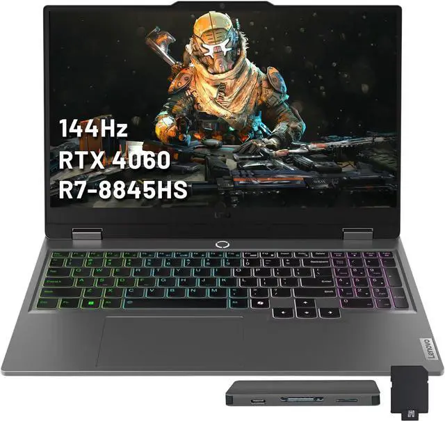 Main image of Lenovo LOQ 15.6'' 144Hz FHD Gaming Laptop, AMD Ryzen 7 8845HS 32GB RAM, 1TB SSD, NVIDIA GeForce RTX 4060, Backlit Keyboard,  Windows 11, Luna Grey, 1TB Docking Station Set