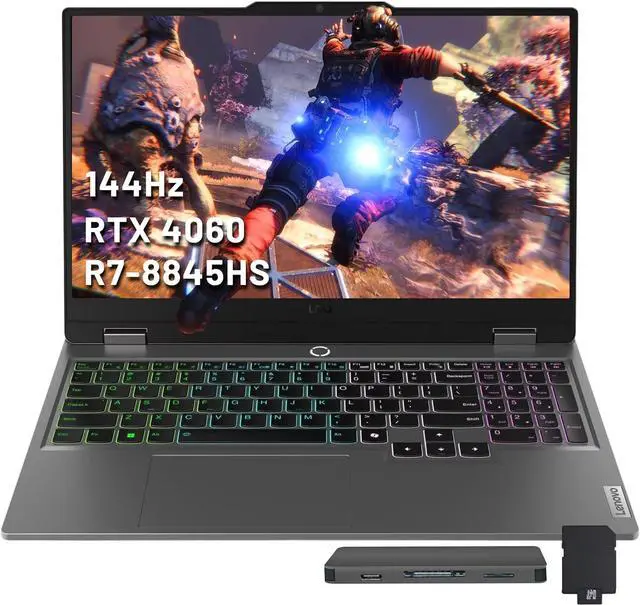 Main image of Lenovo LOQ 15.6'' 144Hz FHD Gaming Laptop, AMD Ryzen 7 8845HS 16GB RAM, 1TB SSD, NVIDIA GeForce RTX 4060, Backlit Keyboard,  Windows 11 Pro, Luna Grey, 1TB Docking Station Set