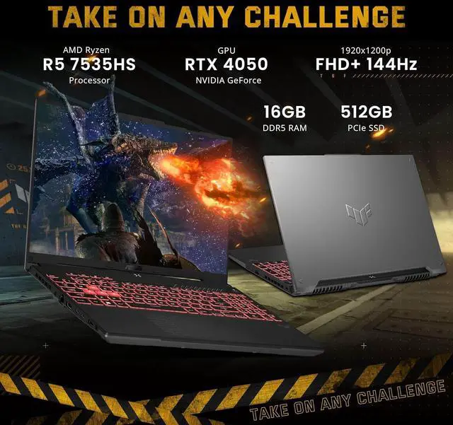 Alt view image 3 of 7 - ASUS TUF A16 16" FHD+ 144Hz Gaming Laptop, AMD Ryzen 5 7535HS 16GB RAM, 512GB SSD, NVIDIA GeForce RTX 4050, Backlit Keyboard, Num Pad, Win 11 Pro, Black, 1TB Docking Station Set