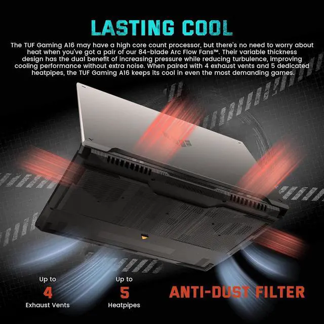 Alt view image 6 of 7 - ASUS TUF A16 16" FHD+ 144Hz Gaming Laptop, AMD Ryzen 5 7535HS 16GB RAM, 512GB SSD, NVIDIA GeForce RTX 4050, Backlit Keyboard, Num Pad, Win 11 Pro, Black, 1TB Docking Station Set