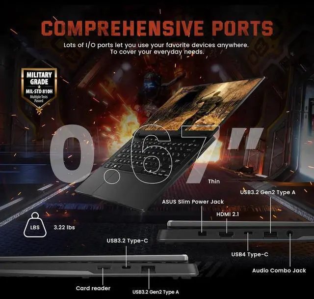 Alt view image 7 of 7 - ASUS TUF A14 14'' WQXGA 165Hz Gaming Laptop, AMD Ryzen AI 9 HX 370 16GB RAM, 1TB SSD, NVIDIA GeForce RTX 4060, Backlit Keyboard, Copilot, Windows 11 Home, Black, 1TB Docking Station Set