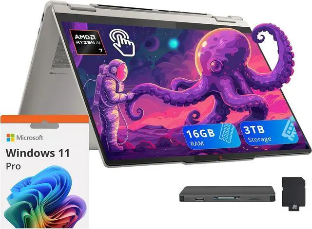 Main image of Lenovo Yoga 7 2-in-1 14" 2K OLED Touchscreen Laptop, AMD Ryzen AI 7 350, 16GB RAM, 3TB Storage (2TB SSD+1TB Docking Station), AMD Radeon 860M, Backlit Keyboard, Fingerprint, Win 11 Pro, Seashell