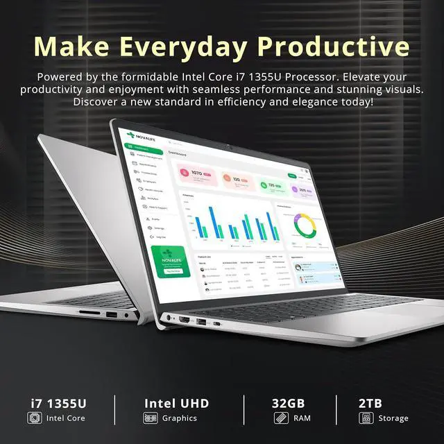 Alt view image 3 of 7 - Dell 15 15.6" FHD Business Laptop, Intel Core i7-1355U, 32GB RAM, 2TB Storage(1TB SSD+1TB Docking Station Set), Intel UHD Graphics, Backlit Keyboard, Number Pad, Win 11, Silver