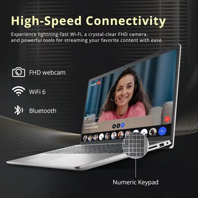 Alt view image 5 of 7 - Dell 15 15.6" FHD Business Laptop, Intel Core i7-1355U, 32GB RAM, 2TB Storage(1TB SSD+1TB Docking Station Set), Intel UHD Graphics, Backlit Keyboard, Number Pad, Win 11, Silver