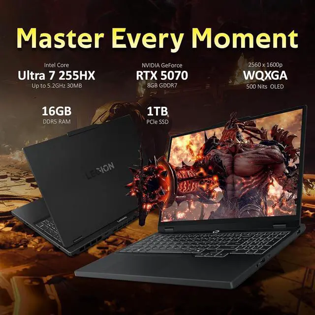 Alt view image 3 of 7 - Lenovo Legion 5 15.1" 165Hz WQXGA OLED Gaming Laptop, Intel 20-core Ultra 7 255HX (Beats Intel i9-14900HX), 16GB RAM, 1TB SSD, GeForce RTX 5070, Backlit Kb, Win 11, Black, 1TB Docking Station