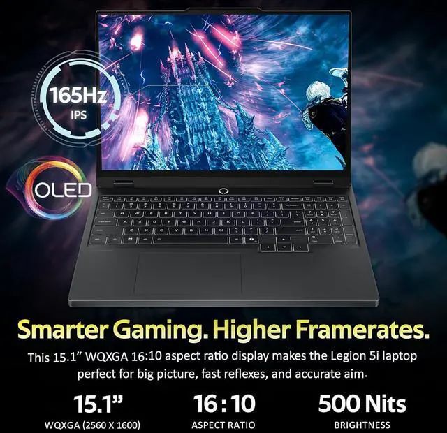 Alt view image 4 of 7 - Lenovo Legion 5 15.1" 165Hz WQXGA OLED Gaming Laptop, Intel 20-core Ultra 7 255HX (Beats Intel i9-14900HX), 16GB RAM, 1TB SSD, GeForce RTX 5070, Backlit Kb, Win 11, Black, 1TB Docking Station