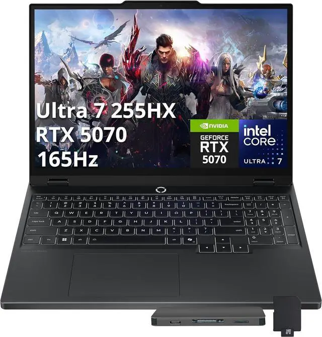 Main image of Lenovo Legion 5 15.1" 165Hz WQXGA OLED Gaming Laptop, Intel 20-core Ultra 7 255HX (Beats Intel i9-14900HX), 16GB RAM, 1TB SSD, GeForce RTX 5070, Backlit Kb, Win 11, Black, 1TB Docking Station