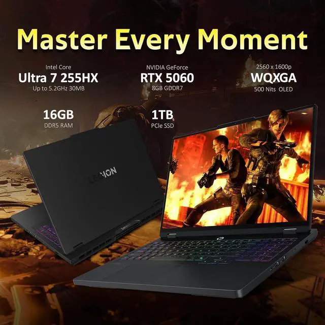 Alt view image 3 of 7 - Lenovo Legion Pro 5i 16" WQXGA OLED 165Hz Gaming Laptop, Intel Ultra 7 255HX, 16GB RAM, 1TB SSD, NVIDIA GeForce RTX 5060, Backlit Keyboard, Windows 11 Pro, Black, 1TB Docking Station Set