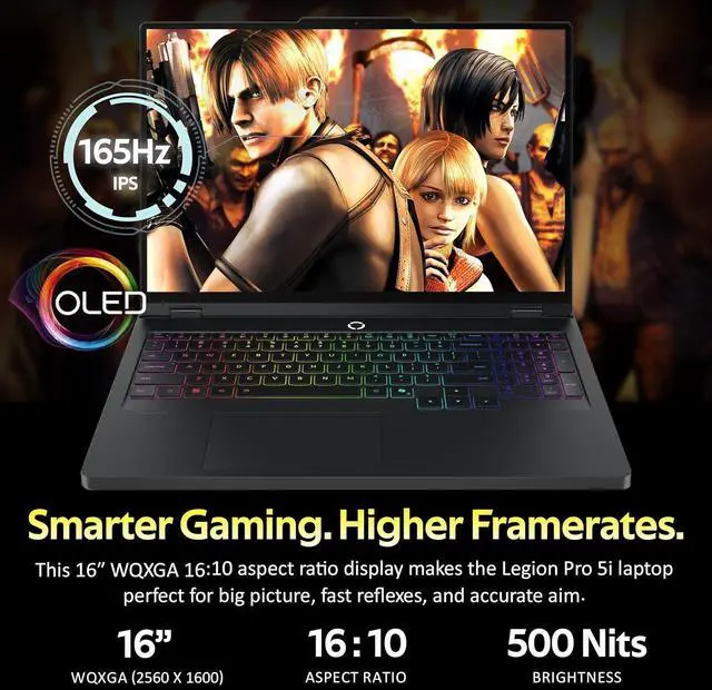 Alt view image 4 of 7 - Lenovo Legion Pro 5i 16" WQXGA OLED 165Hz Gaming Laptop, Intel Ultra 7 255HX, 16GB RAM, 1TB SSD, NVIDIA GeForce RTX 5060, Backlit Keyboard, Windows 11 Pro, Black, 1TB Docking Station Set