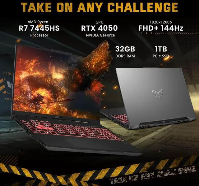Alt view image 3 of 7 - ASUS TUF A16 16" WUXGA 144Hz Gaming Laptop, AMD Ryzen 7 7445HS, 32GB RAM, 1TB SSD, NVIDIA GeForce RTX 4050, Backlit Keyboard, Windows 11 Pro, Gray