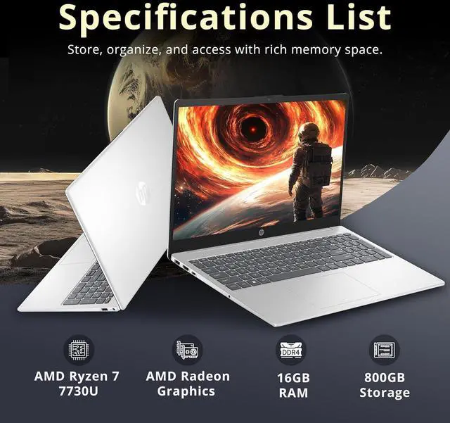 Alt view image 3 of 7 - HP 15.6" FHD IPS Touchscreen Laptop, AMD Ryzen 7 7730U, 16GB RAM, 800GB Storage (512GB SSD+288GB Docking Station Set), AMD Radeon Graphics, Numeric Keypad, Windows 11 Home, Silver
