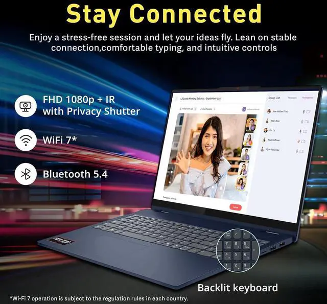 Alt view image 6 of 7 - Lenovo IdeaPad 5 2-in-1 16" WUXGA Touchscreen Laptop, AMD Ryzen AI 7 350, 16GB RAM, 1.5TB Storage (512GB SSD+1TB Docking Station), AMD Radeon 860M, Backlit Keyboard, Windows 11 Pro, Blue