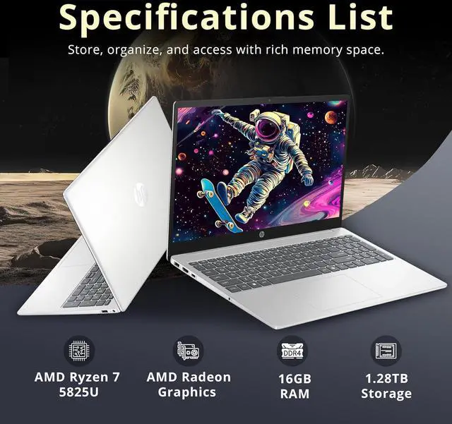 Alt view image 3 of 7 - HP 15.6" FHD IPS Laptop, AMD Ryzen 7 5825U, 16GB DDR4 RAM, 1.28TB Storage (1TB SSD+288GB Docking Station Set), AMD Radeon Graphics, Numeric Keypad, Windows 11 Home, Silver