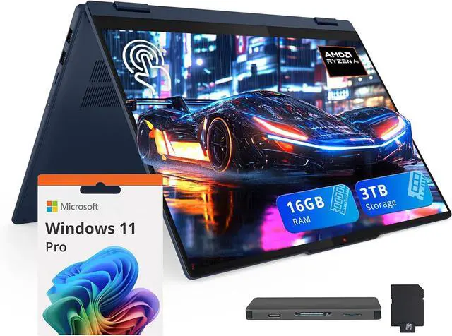 Main image of Lenovo IdeaPad 5 2-in-1 16" WUXGA Touchscreen Laptop, AMD Ryzen AI 7 350, 16GB RAM, 3TB Storage (2TB SSD+1TB Docking Station), AMD Radeon 860M, Backlit Keyboard, Windows 11 Pro, Blue