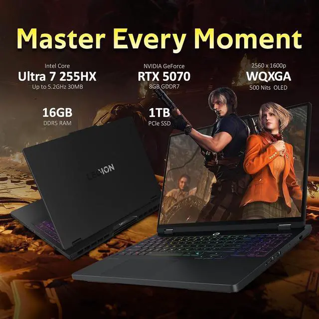 Alt view image 3 of 7 - Lenovo Legion Pro 5i 16" WQXGA 165Hz Gaming Laptop, Intel 20-core Ultra 7 255HX (Beats Intel i9-14900HX), 16GB RAM, 1TB SSD, GeForce RTX 5070, Backlit kb, Win 11, Black, 1TB Docking Station