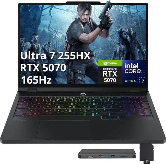Main image of Lenovo Legion Pro 5i 16" WQXGA 165Hz Gaming Laptop, Intel 20-core Ultra 7 255HX (Beats Intel i9-14900HX), 16GB RAM, 1TB SSD, GeForce RTX 5070, Backlit kb, Win 11 Pro, Black, 1TB Docking Station