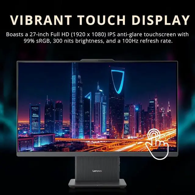 Alt view image 4 of 7 - Lenovo IdeaCentre All-in-One Desktop, 27" FHD Touchscreen Display, Intel i7-13620H, 32GB DDR5, 1.28TB Storage (1TB SSD+288GB Docking Station Set), Wireless Mouse & Keyboard, Win 11, Gray