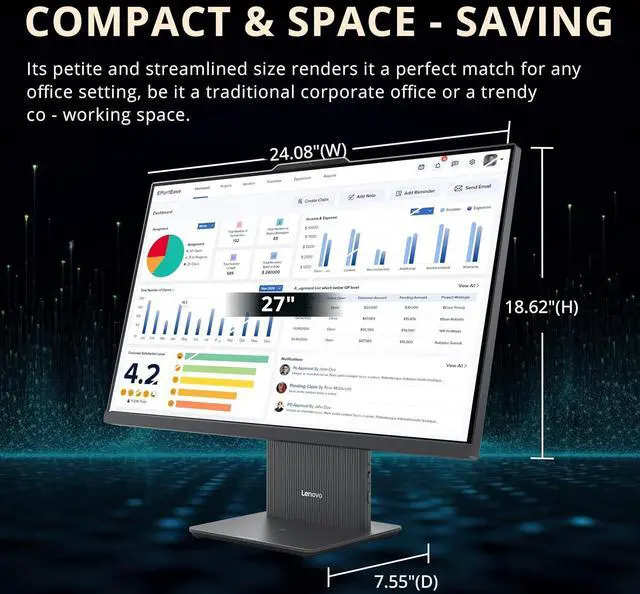 Alt view image 6 of 7 - Lenovo IdeaCentre All-in-One Desktop, 27" FHD Touchscreen Display, Intel i7-13620H, 32GB DDR5, 1.28TB Storage (1TB SSD+288GB Docking Station Set), Wireless Mouse & Keyboard, Win 11, Gray
